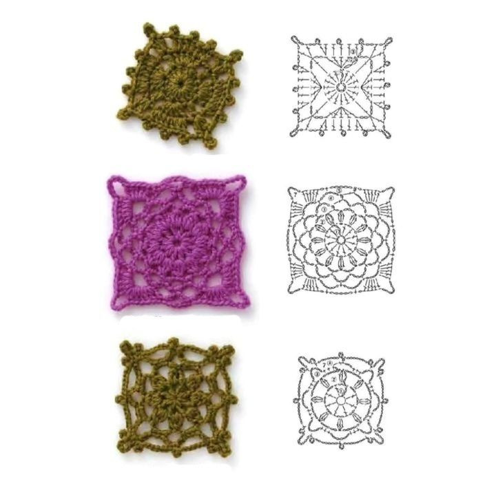 Crochet Pattern for Square and Floral Motifs