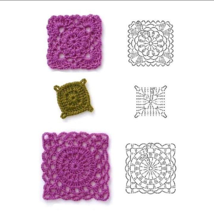 Crochet Pattern for Square and Floral Motifs