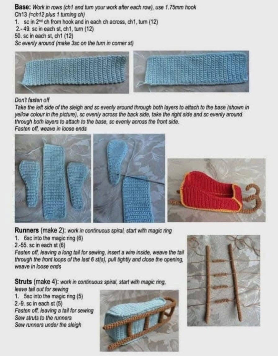 Crochet Reindeer and Sleigh Set for Christmas Decoration