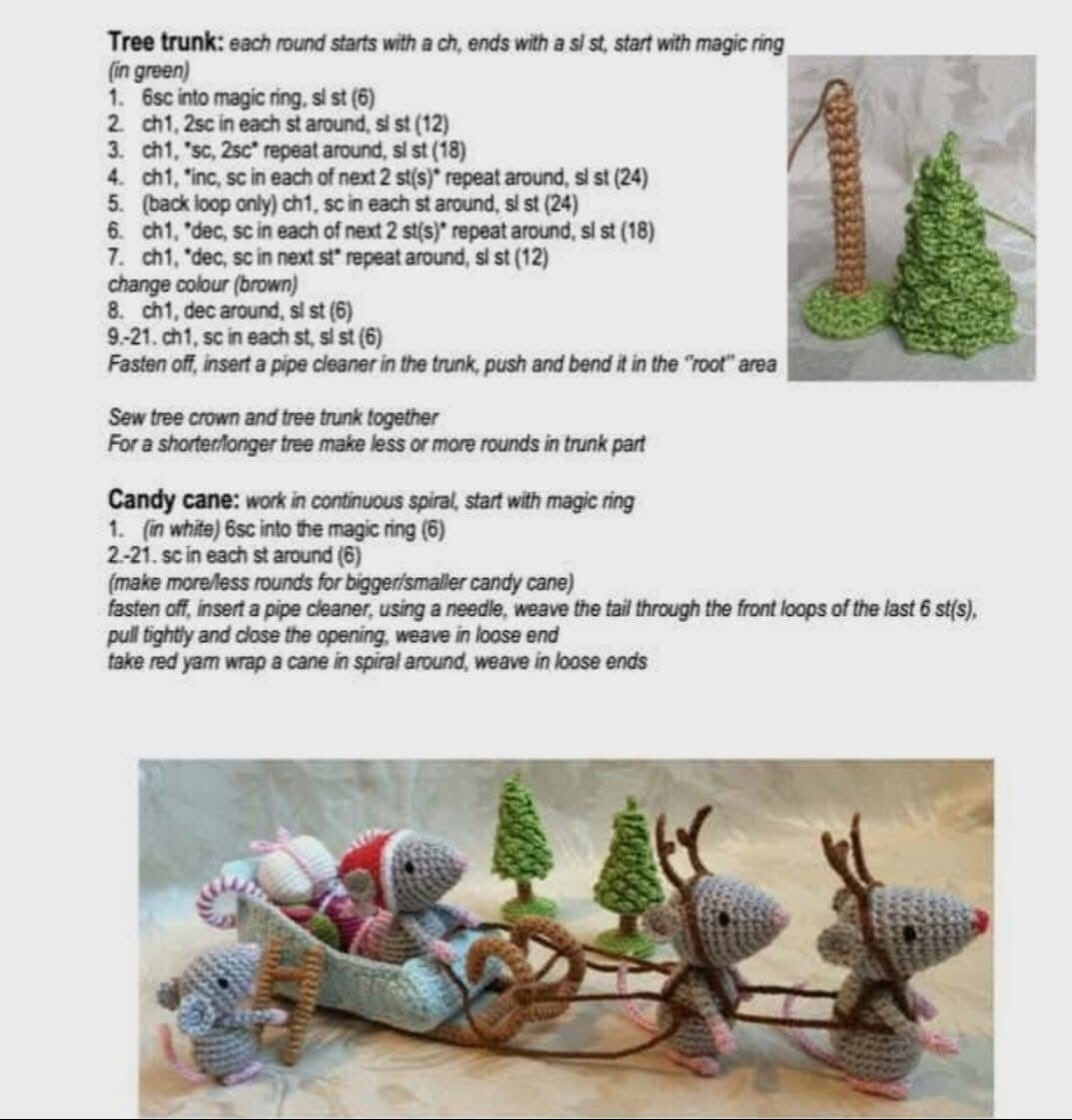 Crochet Reindeer and Sleigh Set for Christmas Decoration