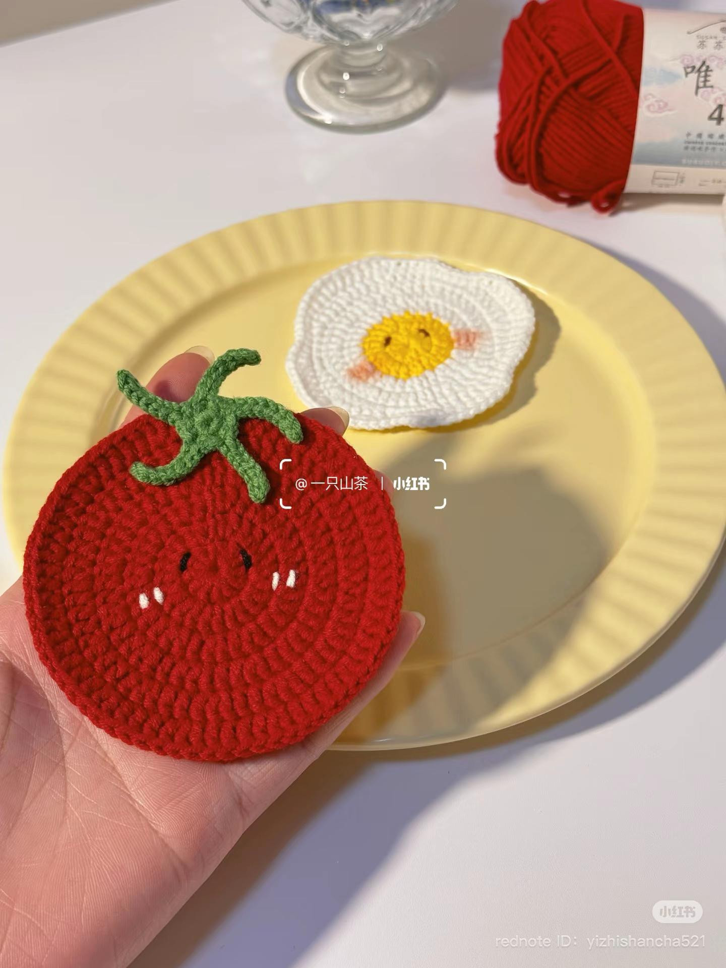 Crochet Tomato and Egg Coaster Patterns for Your Kitchen