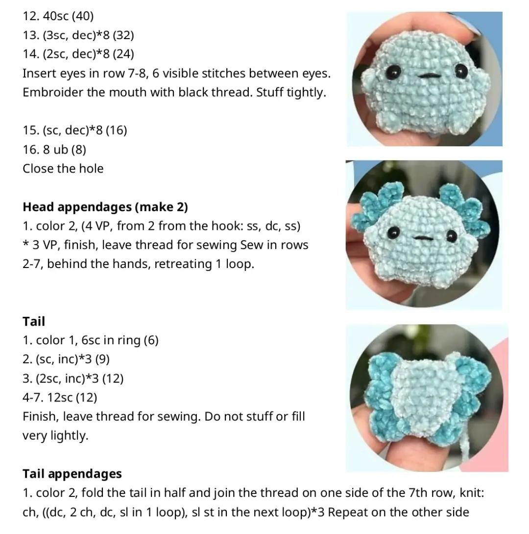 Cute Axolotl Crochet Pattern for Colorful Amigurumi Plushies