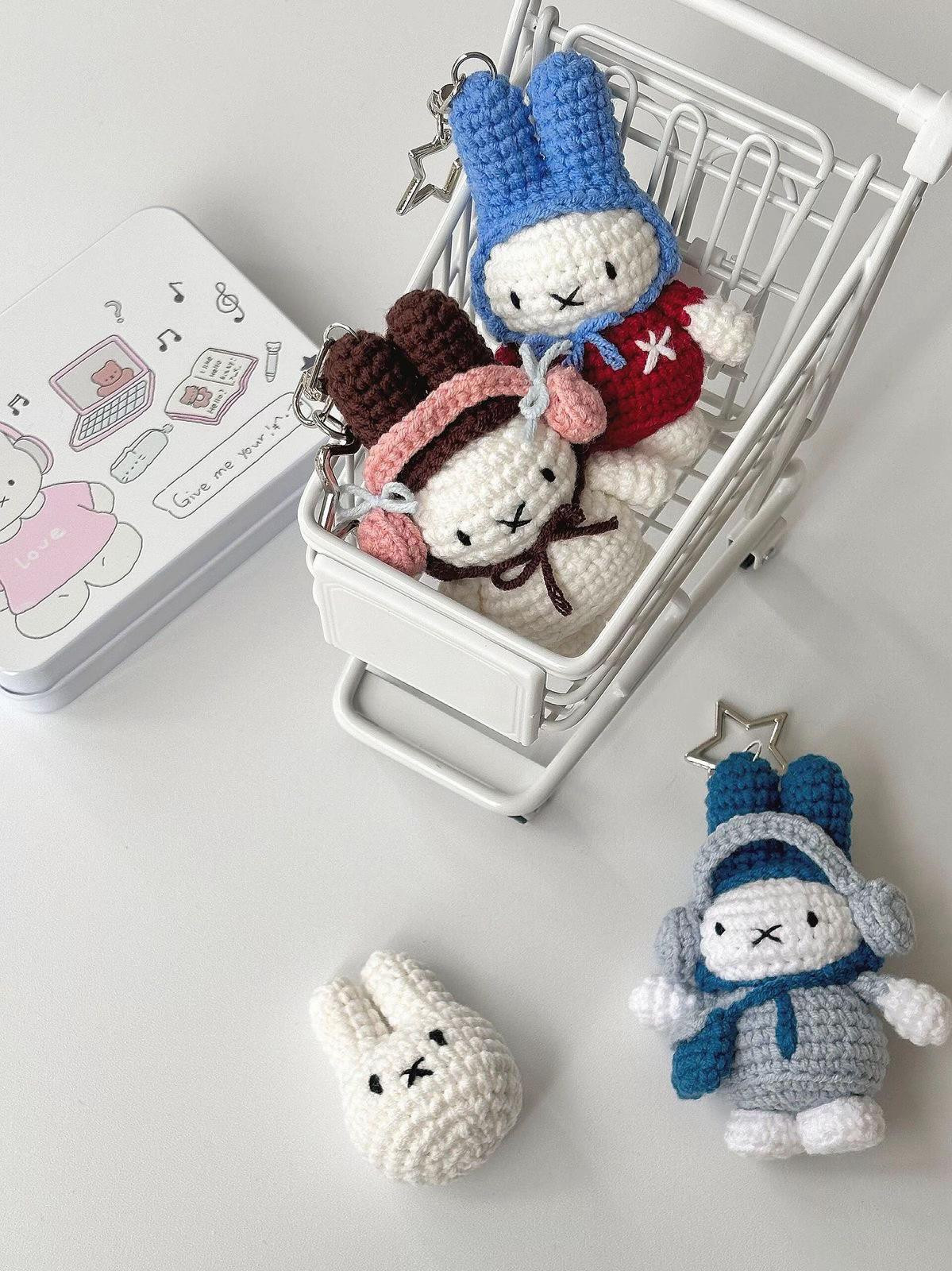 Cute Crochet Bunny Keychains in Winter Outfits