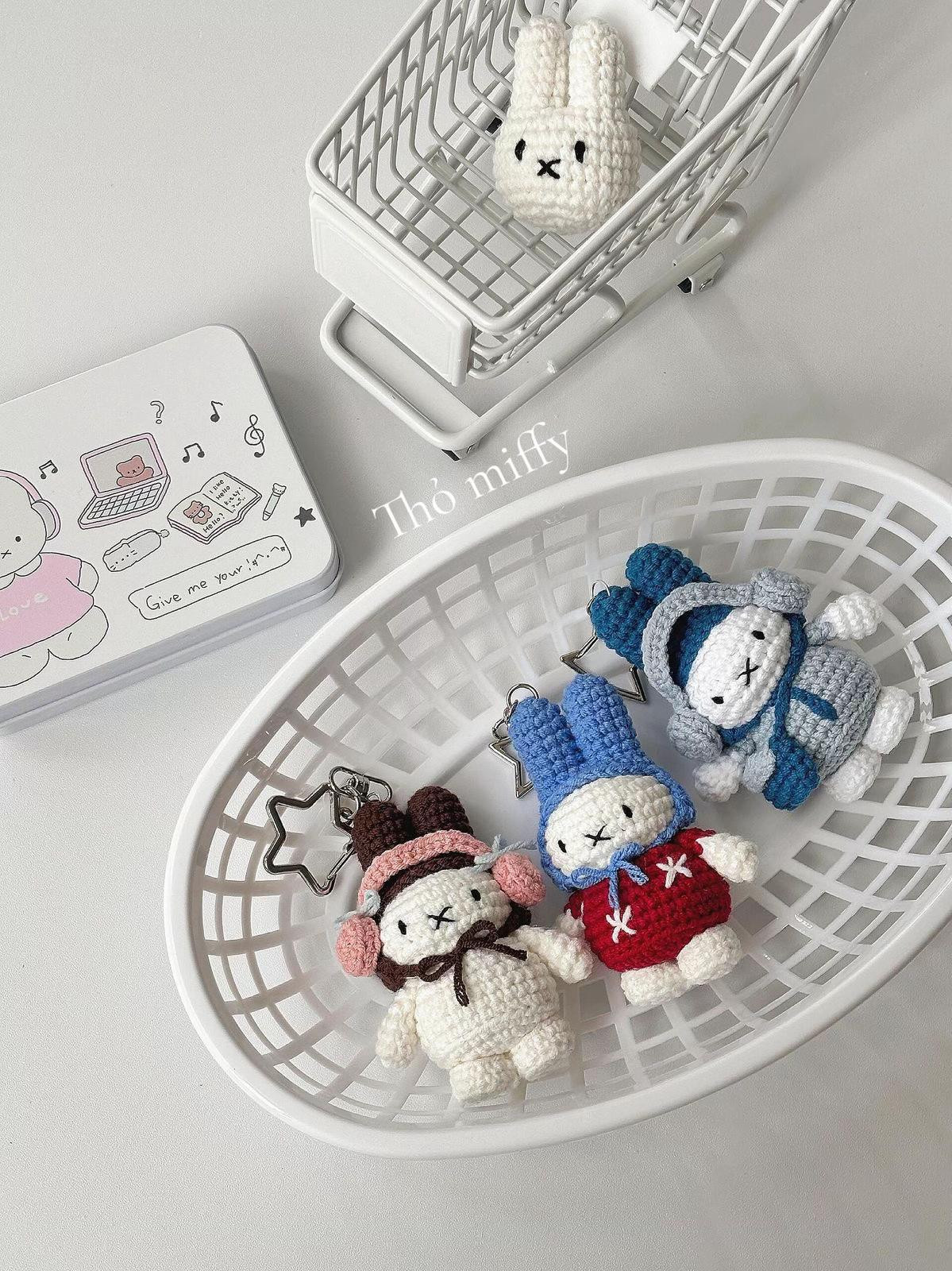 Cute Crochet Bunny Keychains in Winter Outfits