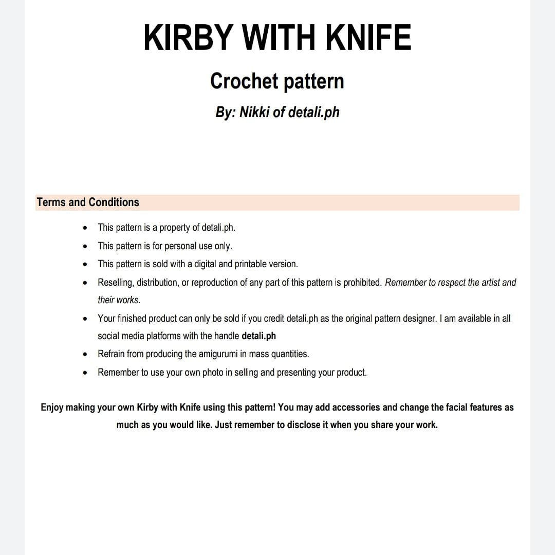 Cute Crochet Kirby with Knife - Amigurumi Pattern