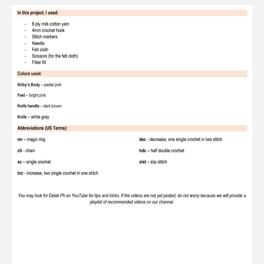 Cute Crochet Kirby with Knife - Amigurumi Pattern