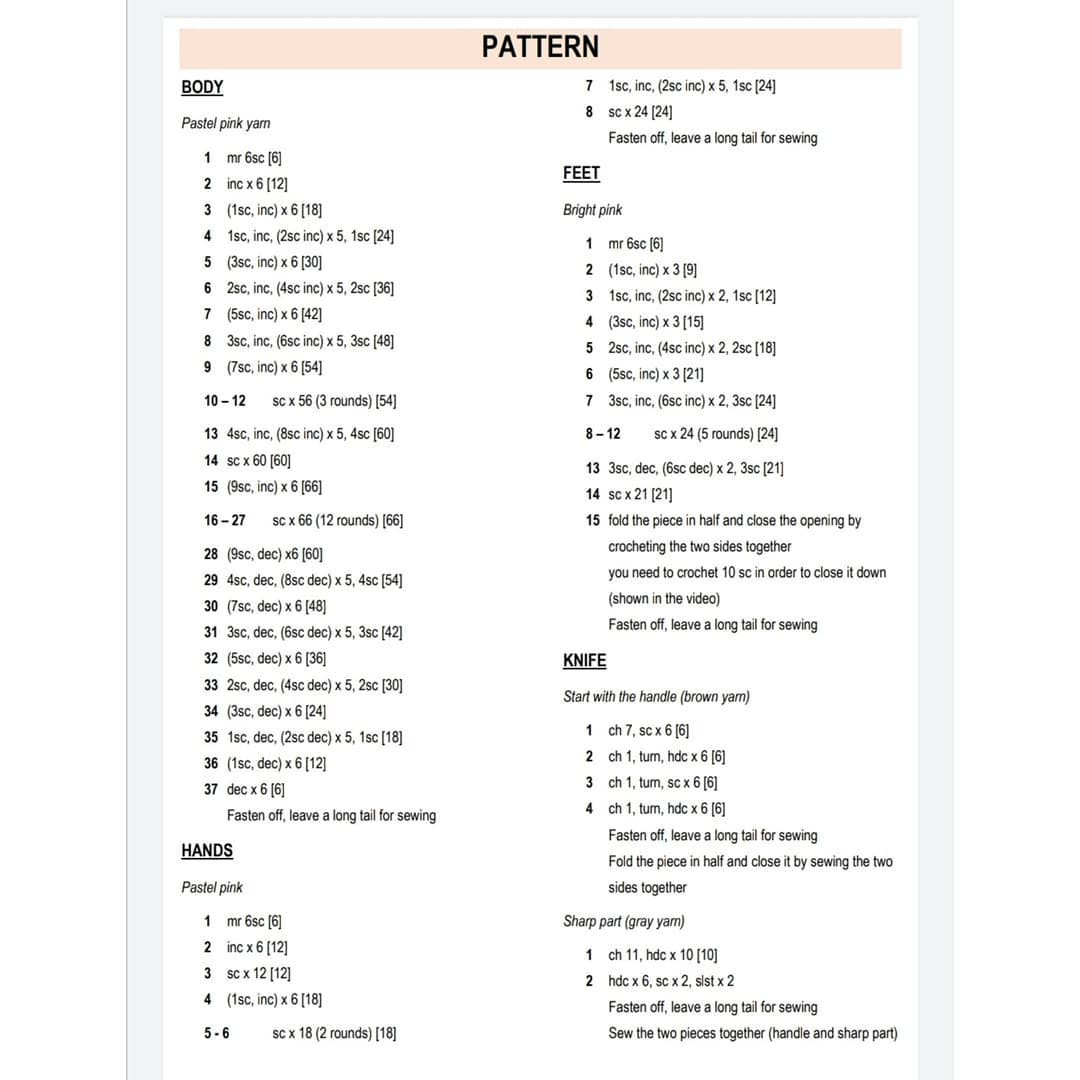 Cute Crochet Kirby with Knife - Amigurumi Pattern