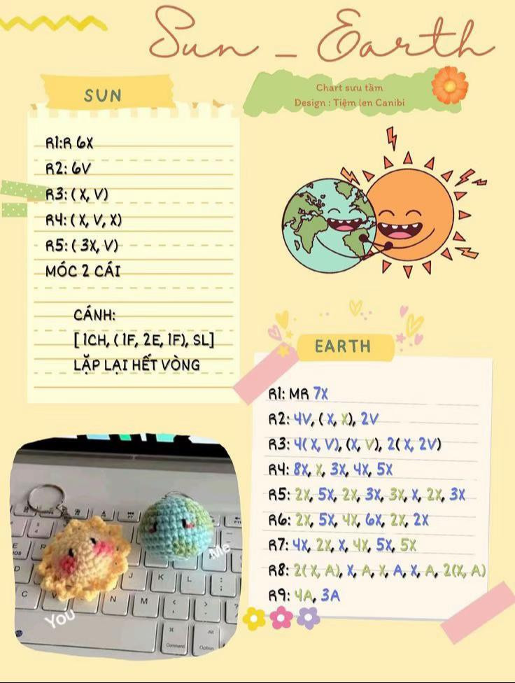 Cute Crochet Sun and Earth Keychain Tutorial