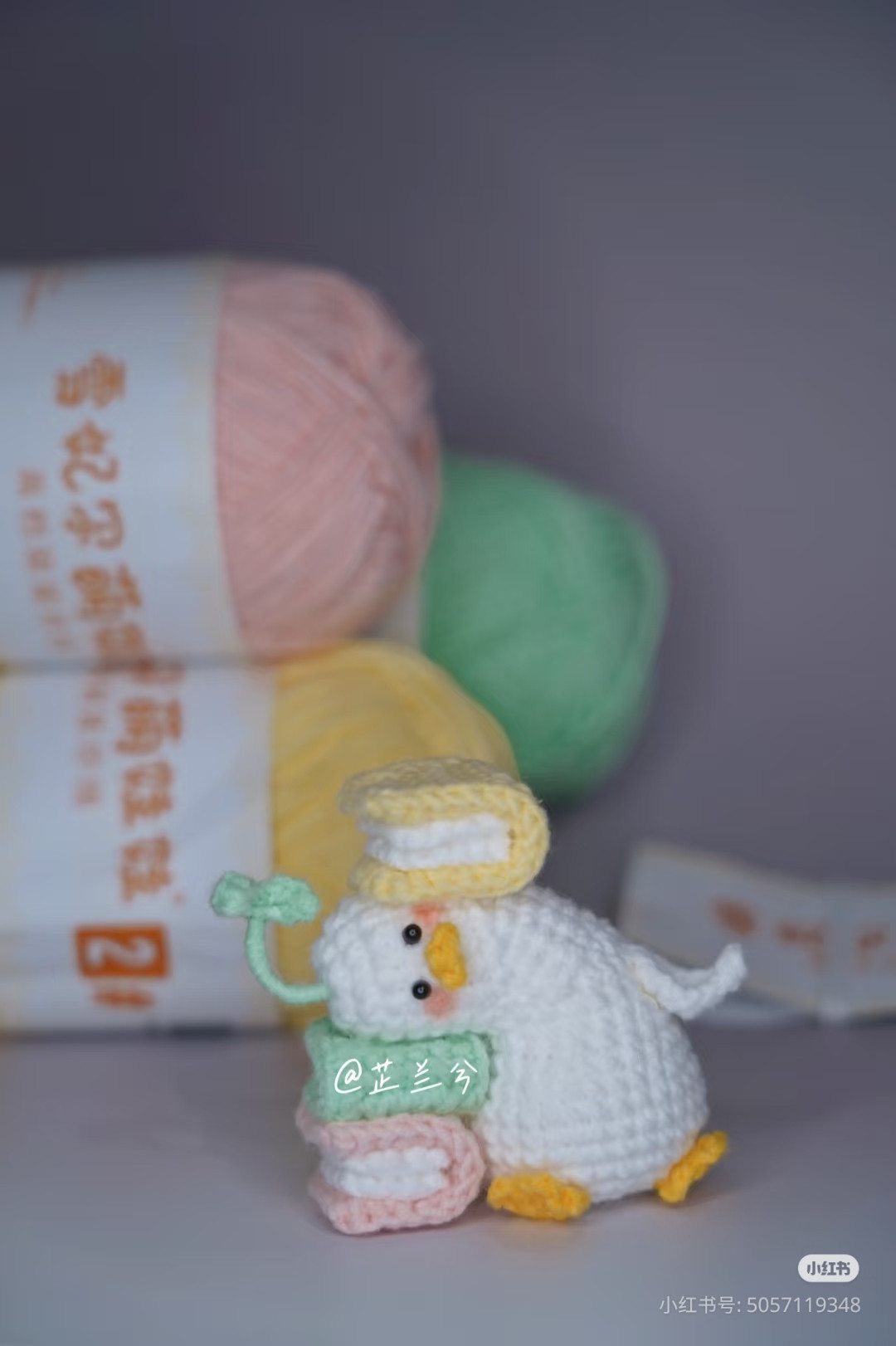 Cute Crocheted Duck with Books by Its Side