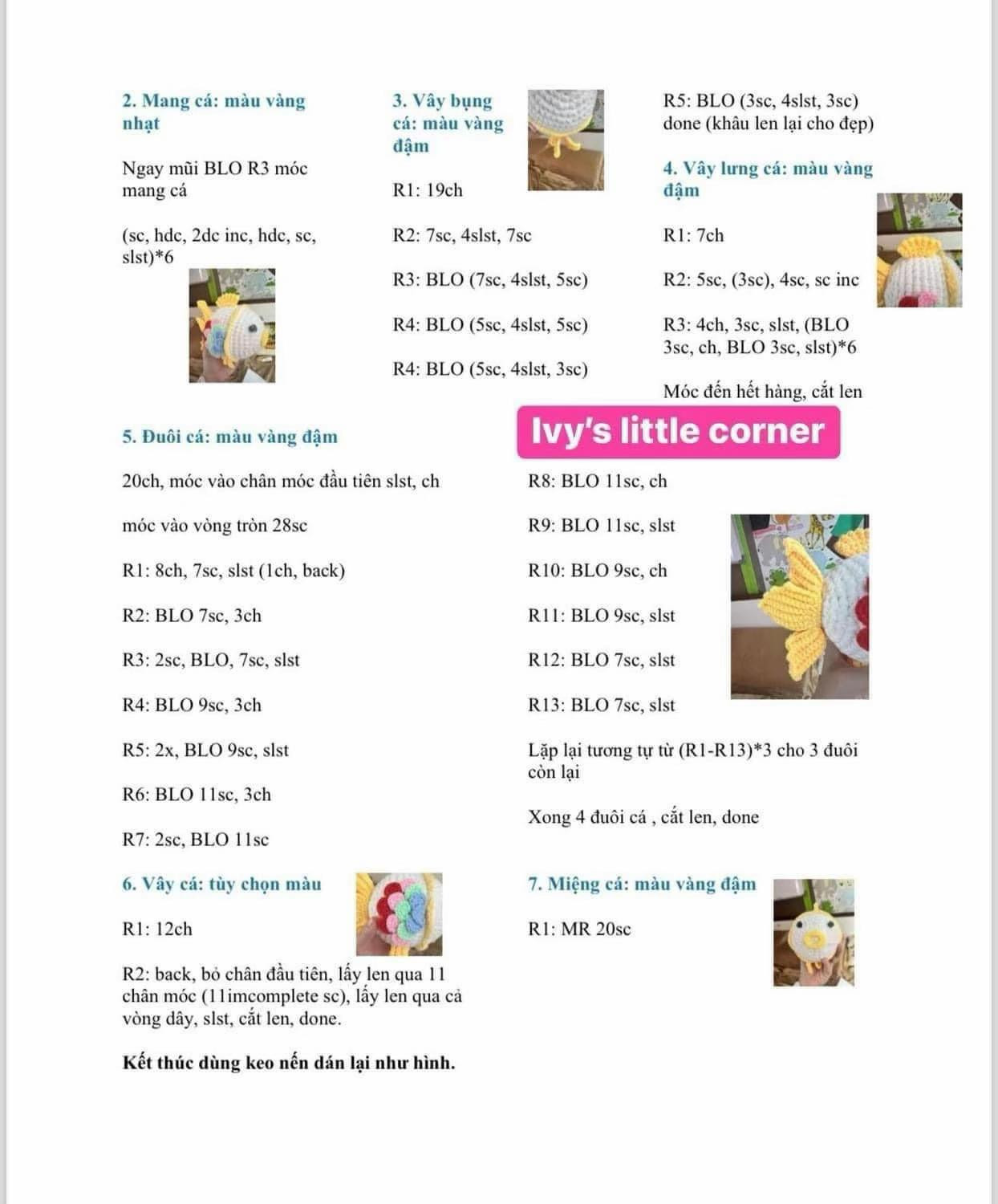 Dễ thương cá vàng móc len phát sáng với vảy sắc màu