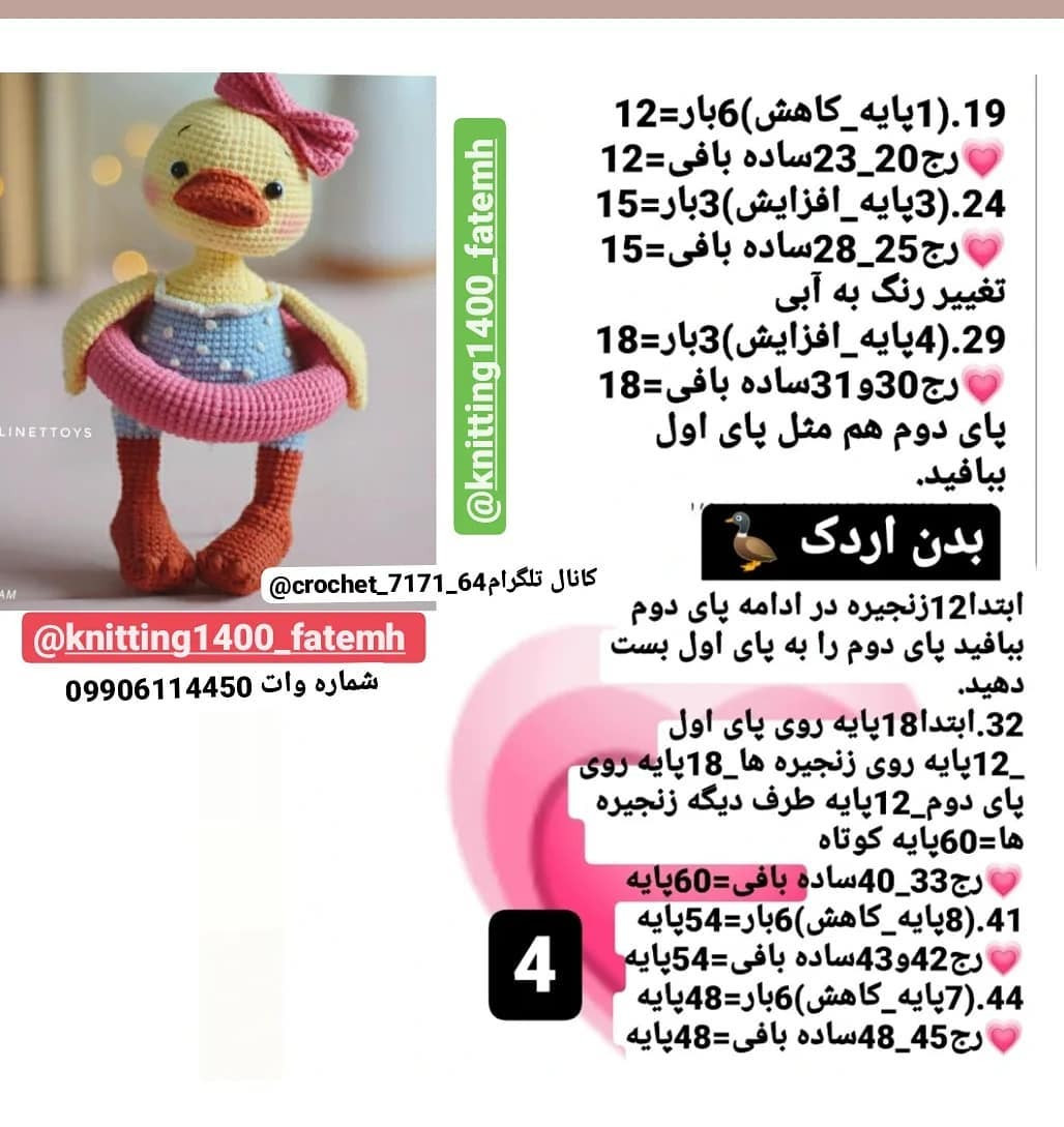 دستور بافت اردک زیبا با کلاه صورتی و شناور