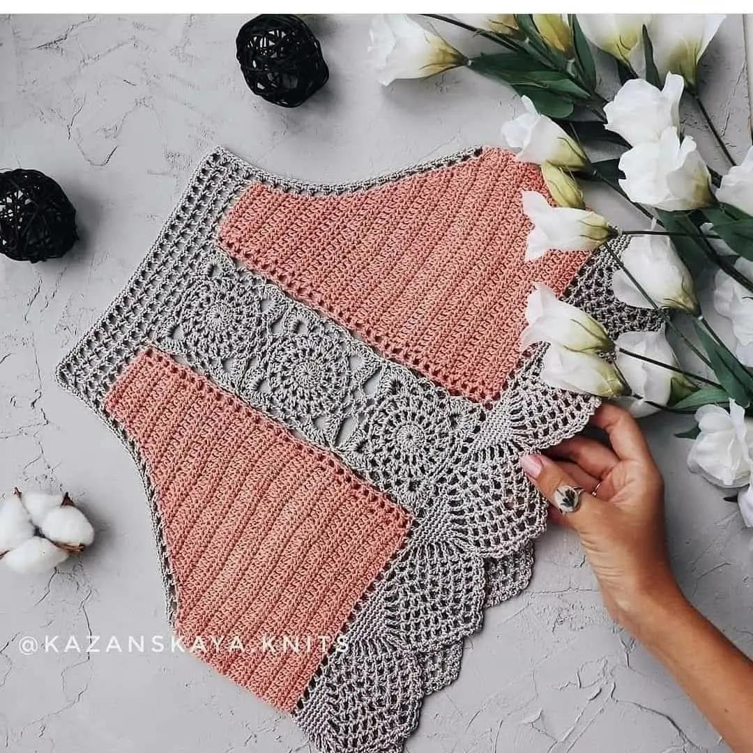 Elegant Crochet Crop Top with Floral and Lace Details