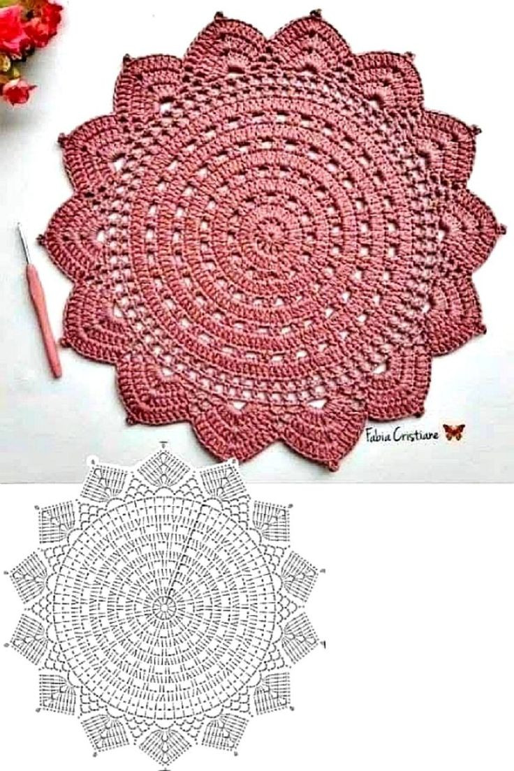 Elegant Crochet Doily Pattern with Floral Motif and Detailed Chart