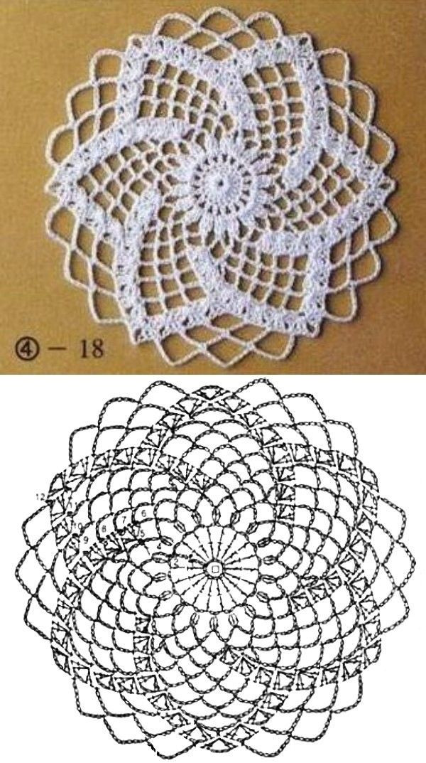 Elegant Crochet Doily Pattern with Floral Motif and Detailed Chart