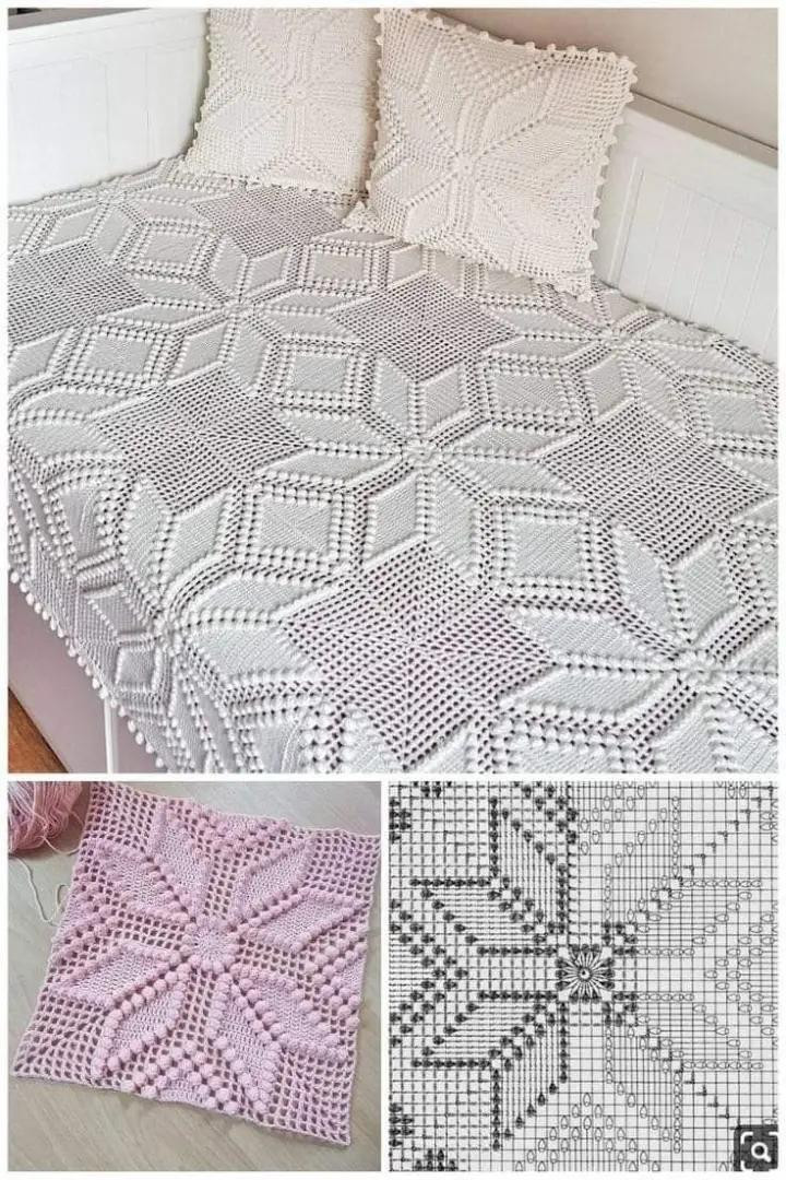 Elegant Crochet Pillow with Geometric Star Design
