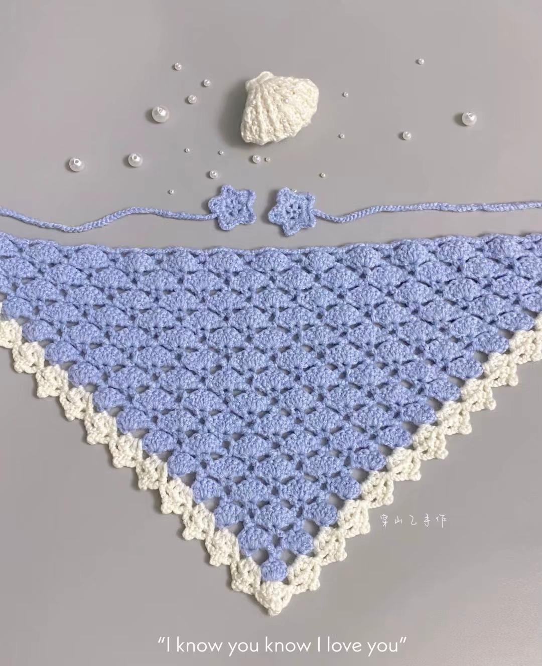 Elegant Crochet Shawl with Shell and Flower Details