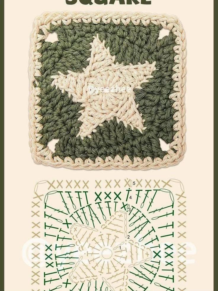 Floral Granny Square Crochet Pattern with Green and White Highlights