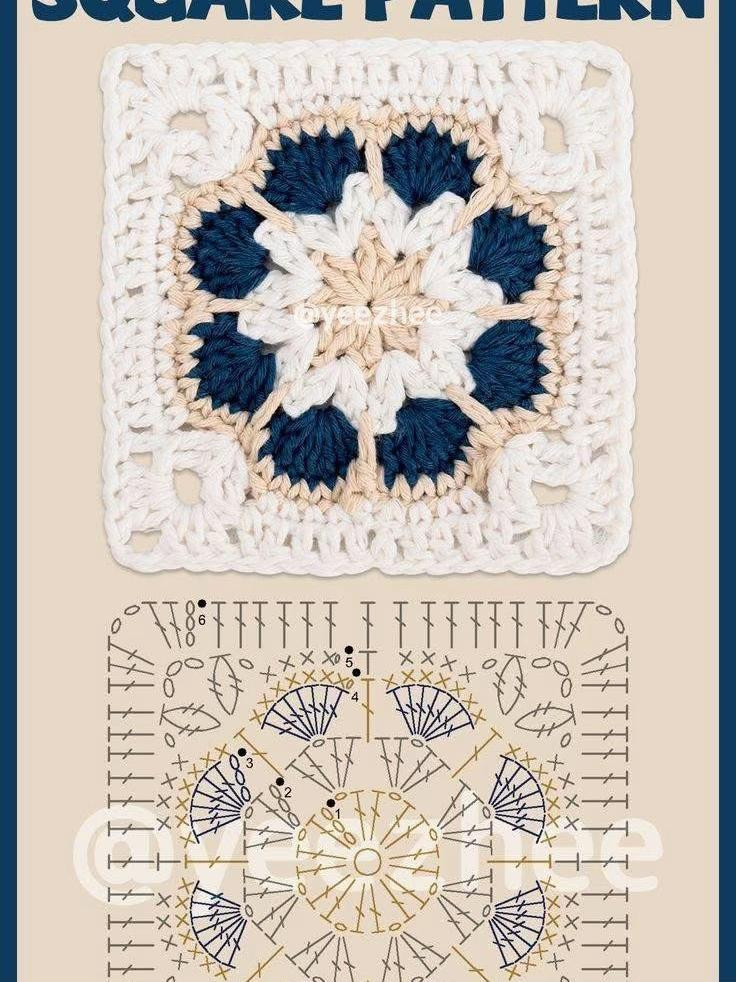 Floral Granny Square Crochet Pattern with Green and White Highlights