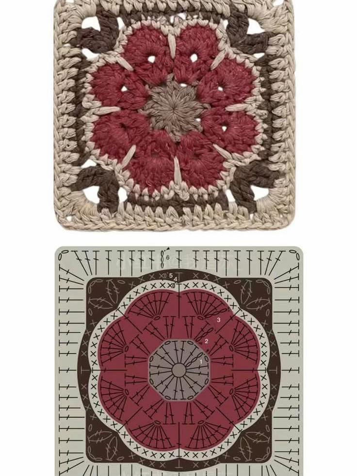 Floral Granny Square Crochet Pattern with Green and White Highlights