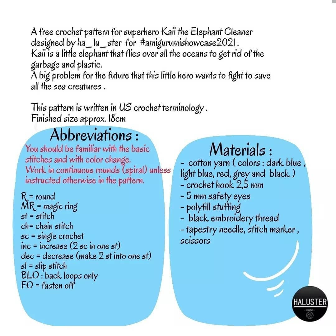 Free Crochet Pattern: Kaii the Elephant Cleaner Amigurumi