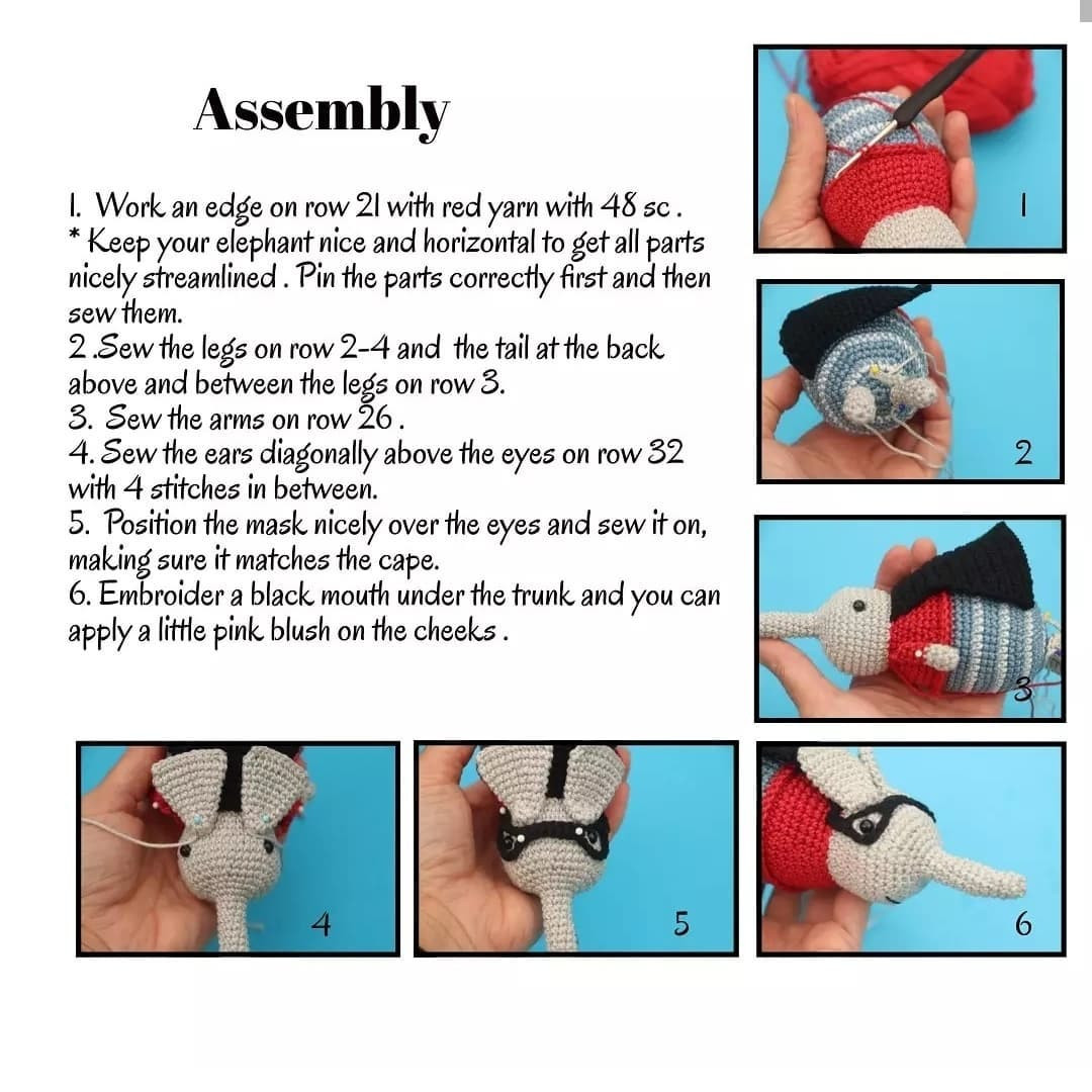 Free Crochet Pattern: Kaii the Elephant Cleaner Amigurumi