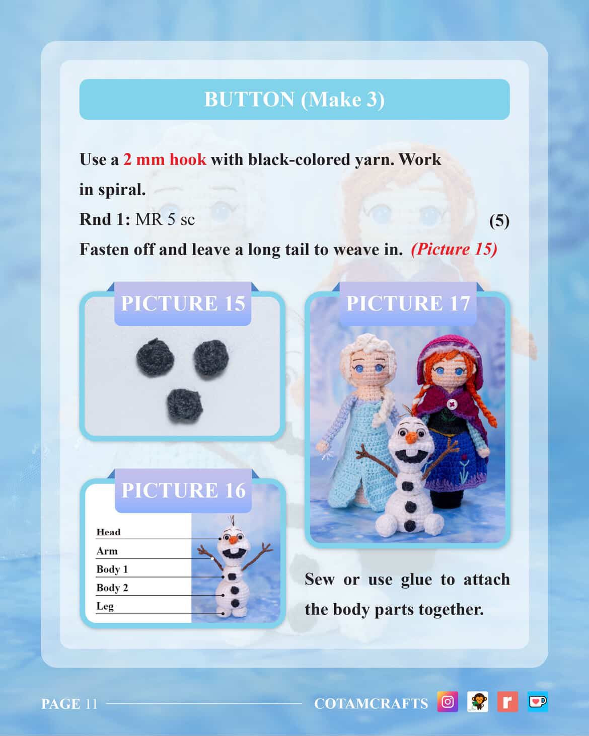 Frozen Characters Crochet Pattern Set: Elsa, Anna, and Olaf
