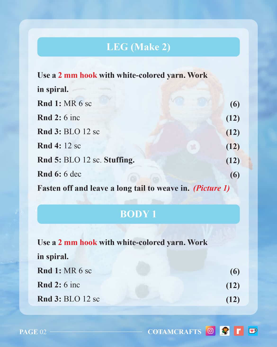 Frozen Characters Crochet Pattern Set: Elsa, Anna, and Olaf