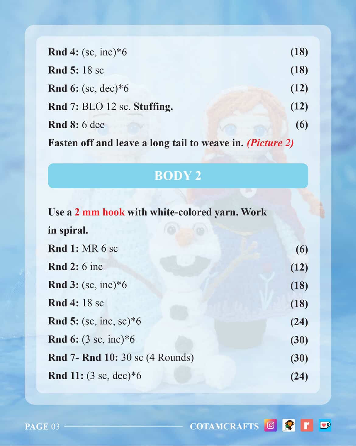 Frozen Characters Crochet Pattern Set: Elsa, Anna, and Olaf