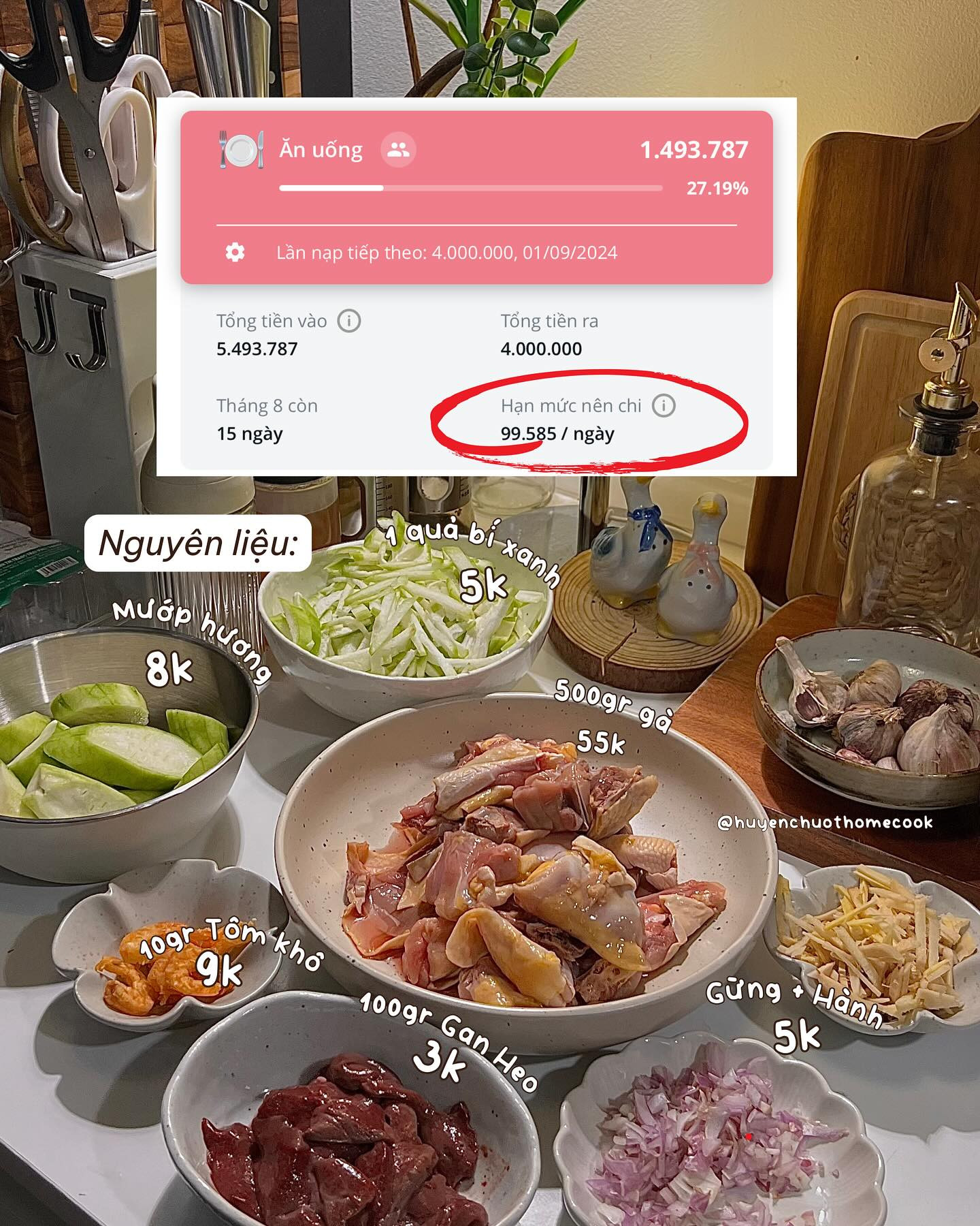 🌱, Gà kho gừng: 🌱 Mướp xào gan: 🌱 Canh bí tôm khô: