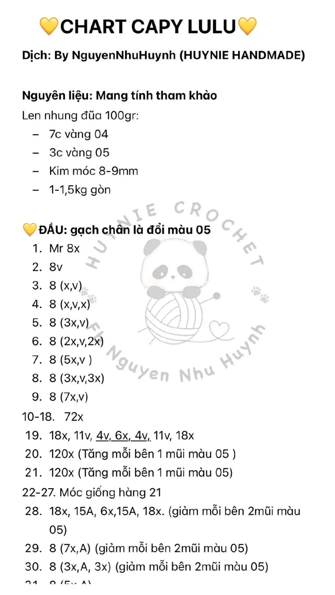 Gấu bông móc len vàng với quả cam trên đầu, đáng yêu và ngộ nghĩnh