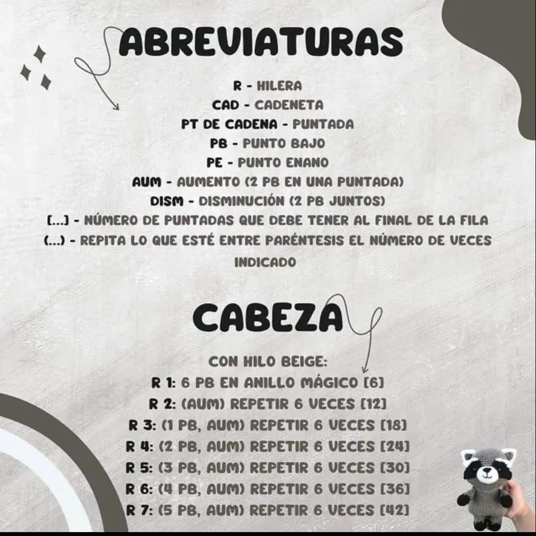 Guia para crochê amigurumi de guaxinim fofo, padrão gratuito