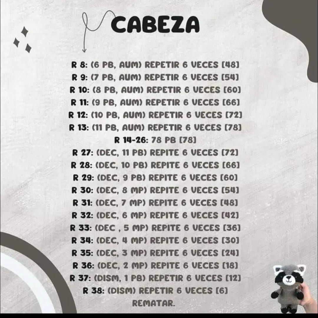 Guia para crochê amigurumi de guaxinim fofo, padrão gratuito