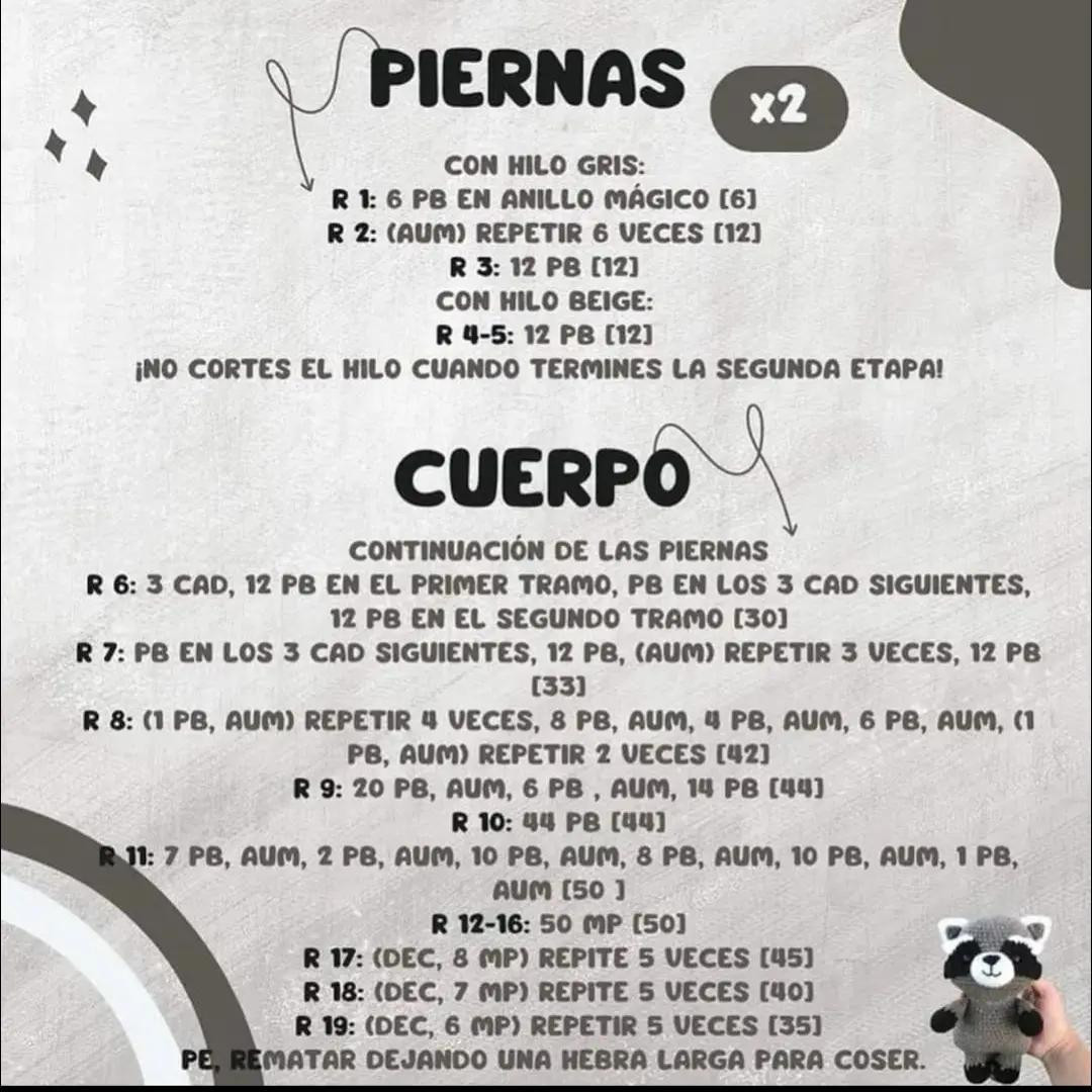 Guia para crochê amigurumi de guaxinim fofo, padrão gratuito