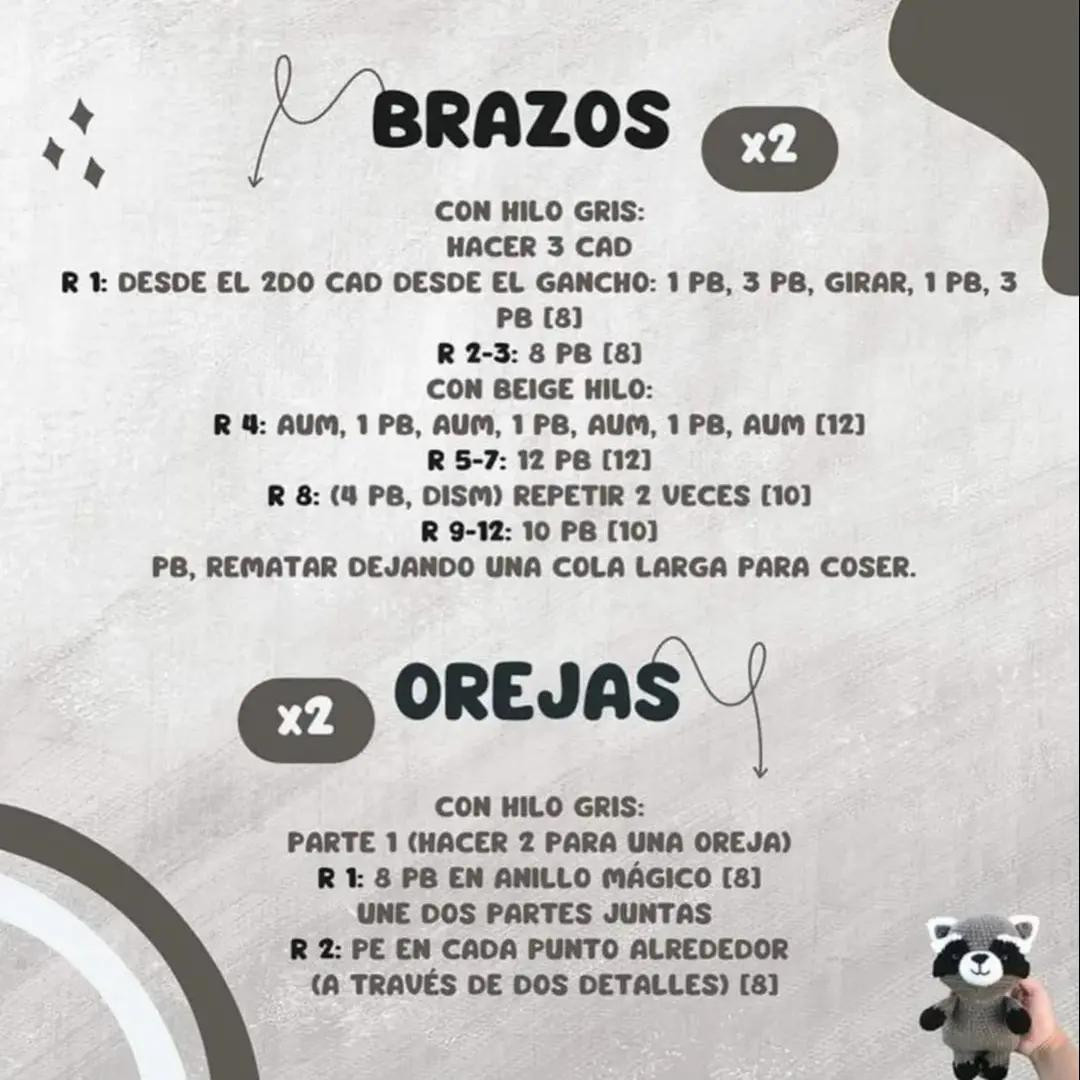 Guia para crochê amigurumi de guaxinim fofo, padrão gratuito