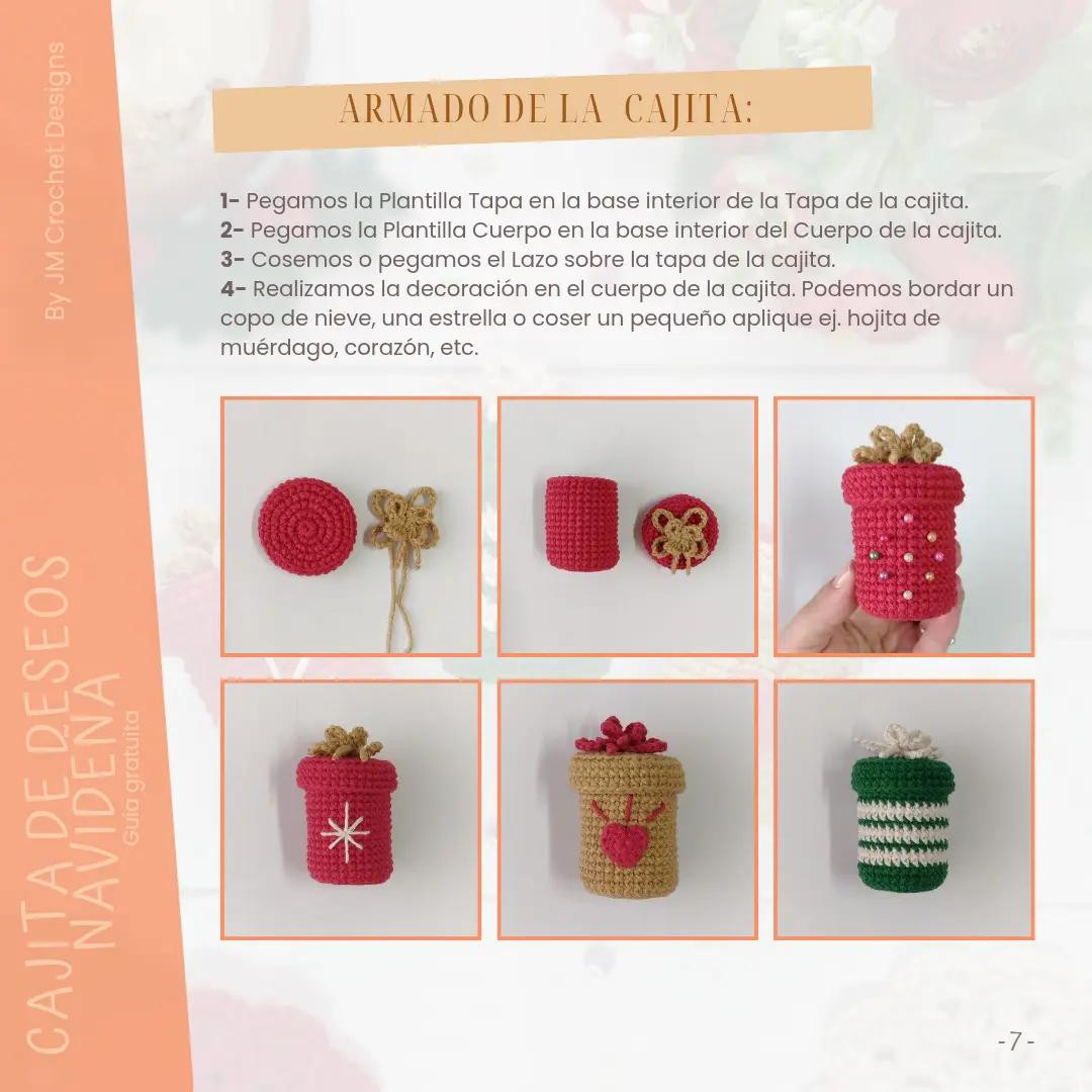 Guía para tejer cajitas de deseos navideños en crochet fácil