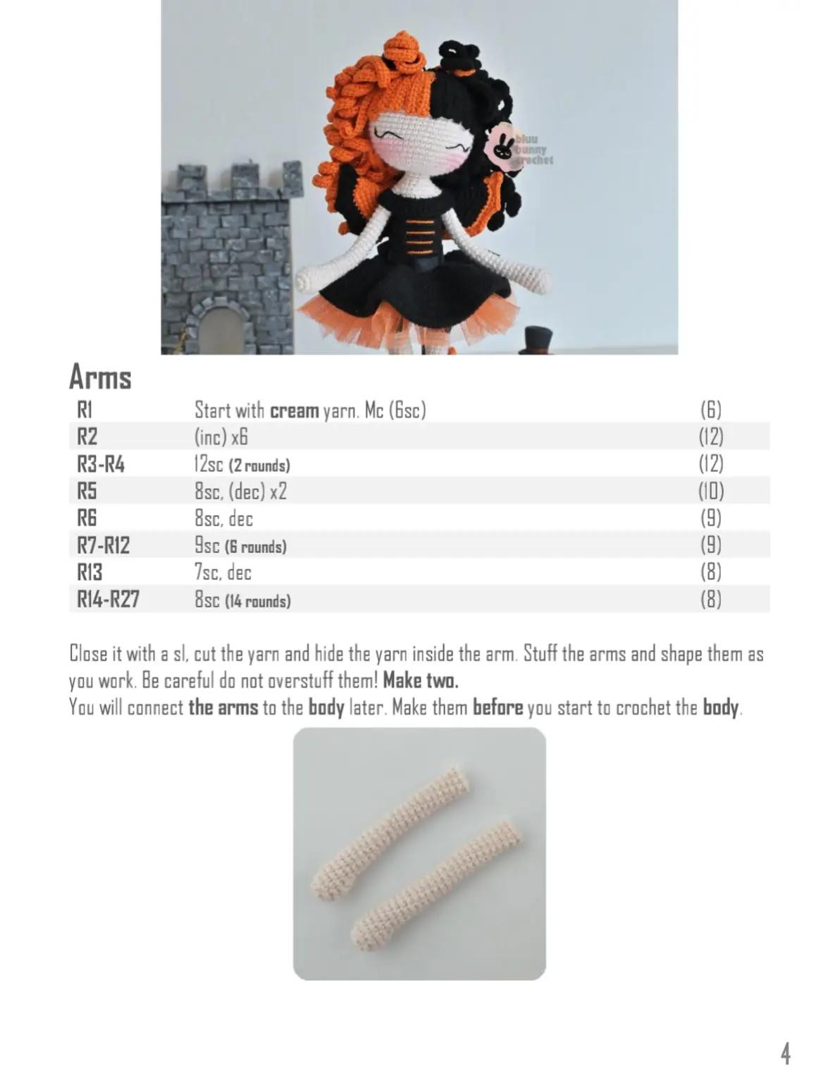 Halloween-Themed Crochet Doll with Orange and Black Outfit