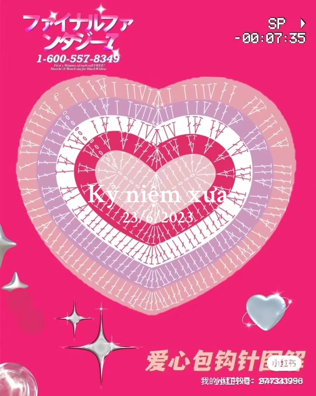 Heart-Shaped Crochet Bag with Pink and White Design