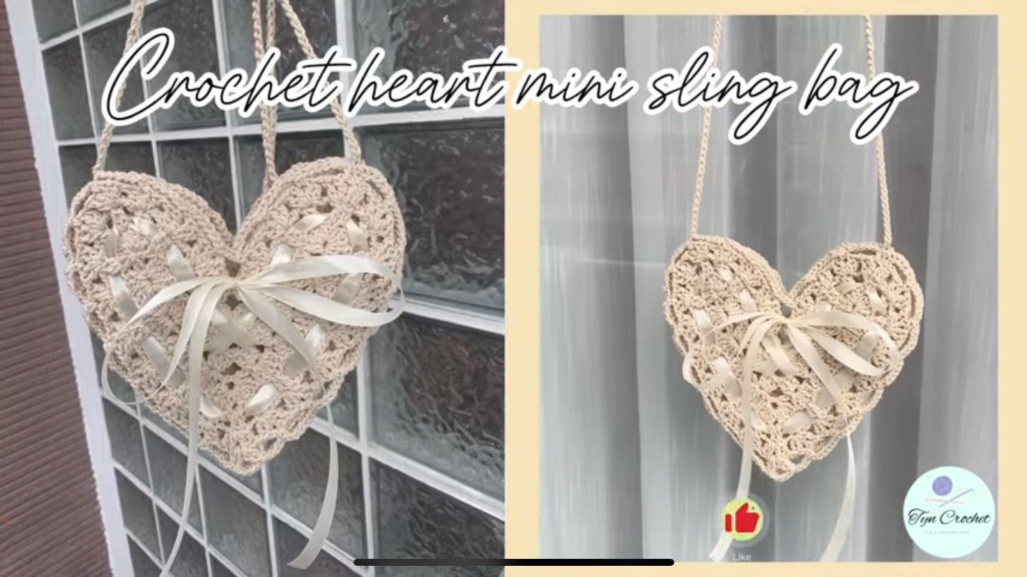 Heart-Shaped Crochet Bag with Ribbon Detail