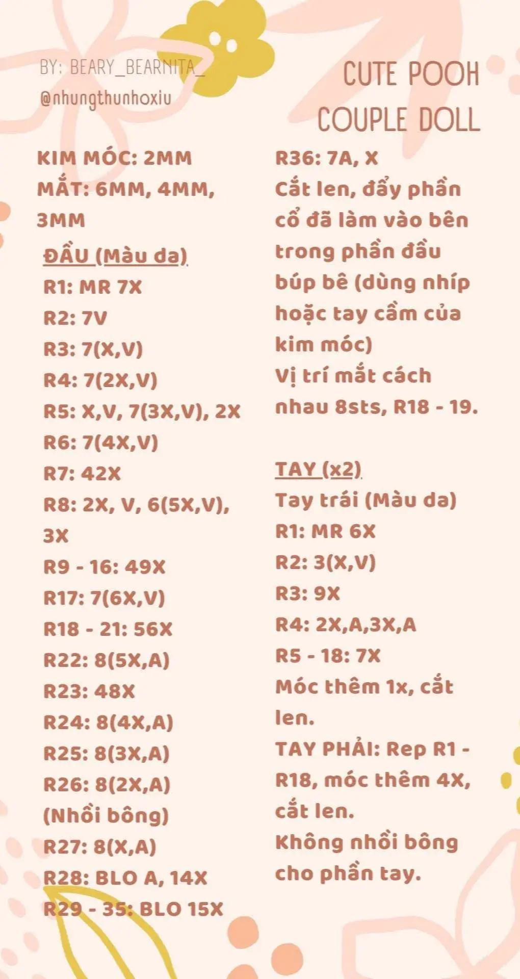 Hướng dẫn móc len cặp búp bê Pooh đáng yêu cho người mới bắt đầu
