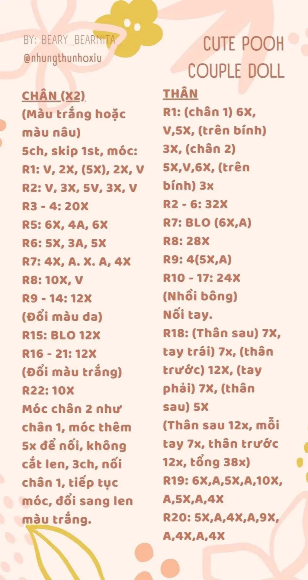 Hướng dẫn móc len cặp búp bê Pooh đáng yêu cho người mới bắt đầu