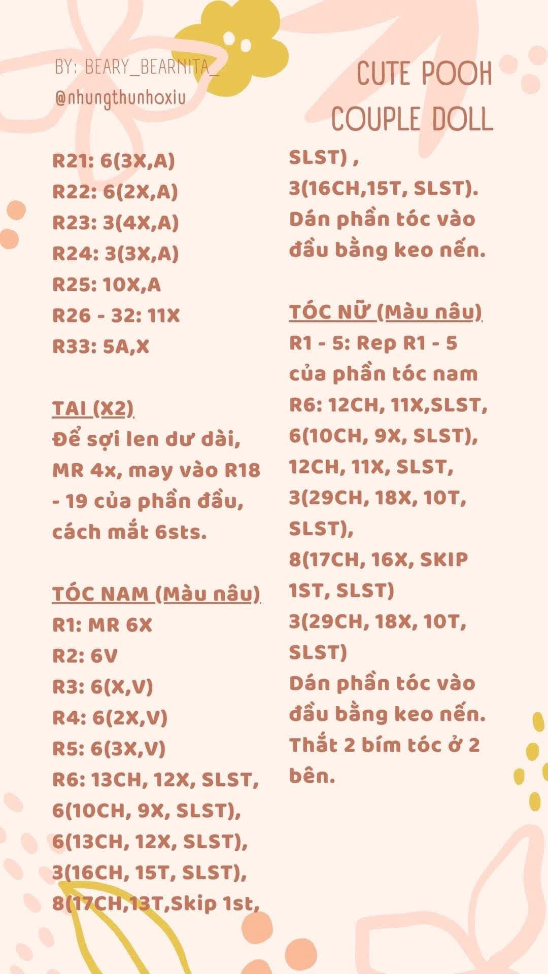 Hướng dẫn móc len cặp búp bê Pooh đáng yêu cho người mới bắt đầu