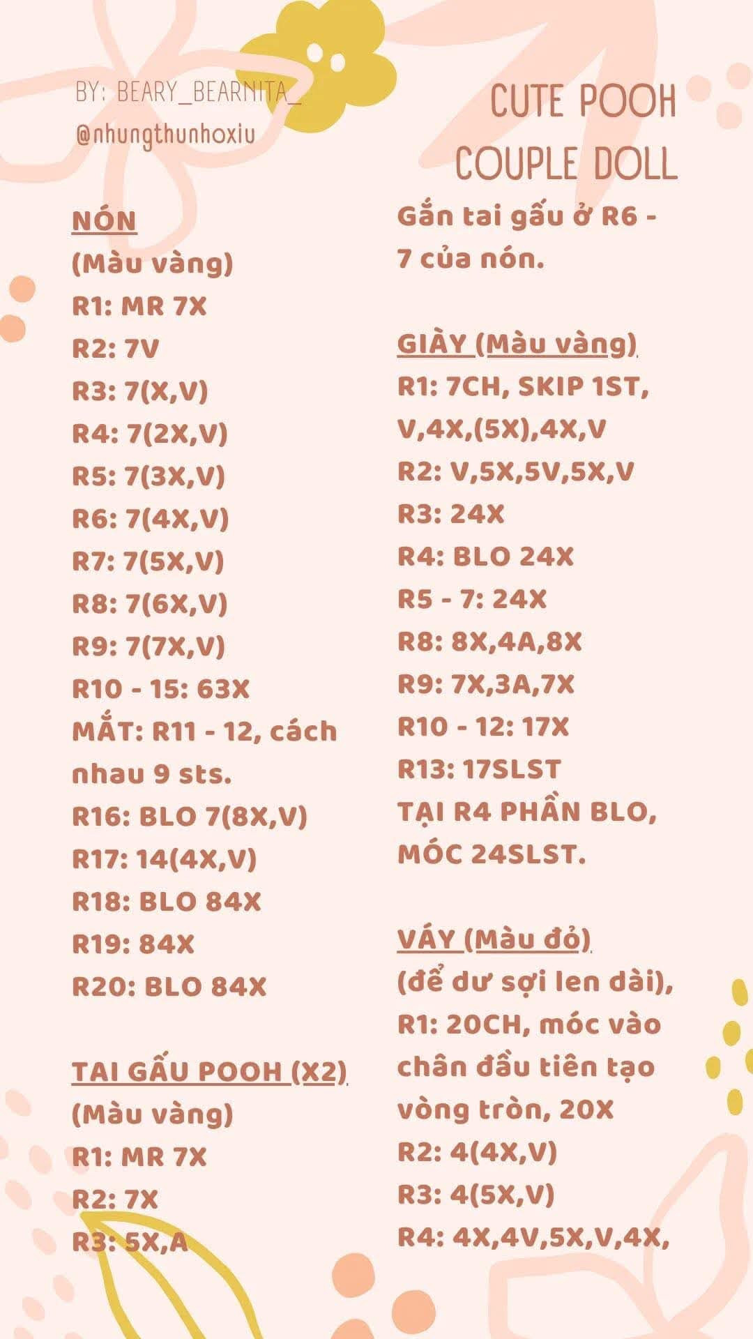 Hướng dẫn móc len cặp búp bê Pooh đáng yêu cho người mới bắt đầu