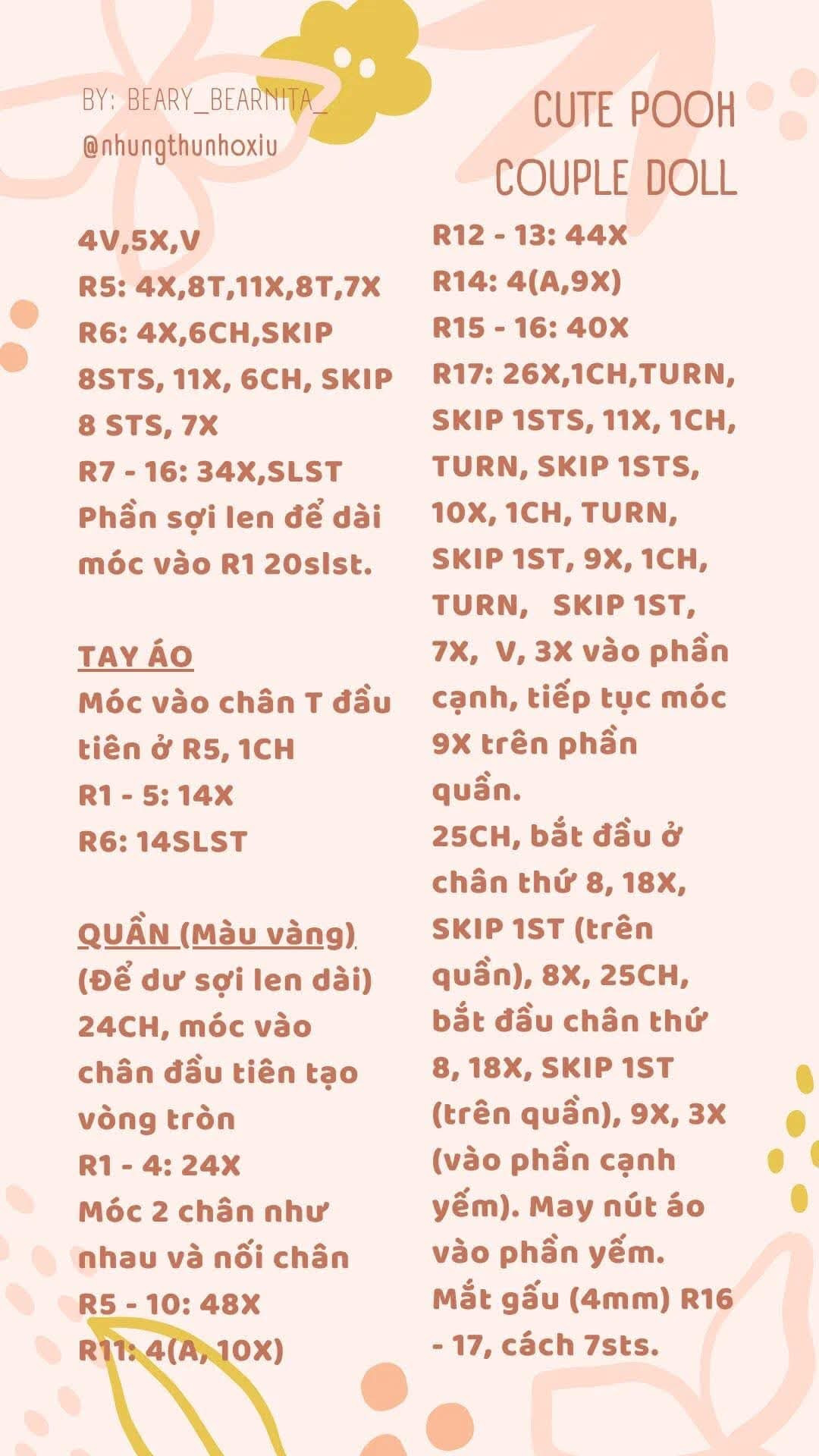 Hướng dẫn móc len cặp búp bê Pooh đáng yêu cho người mới bắt đầu