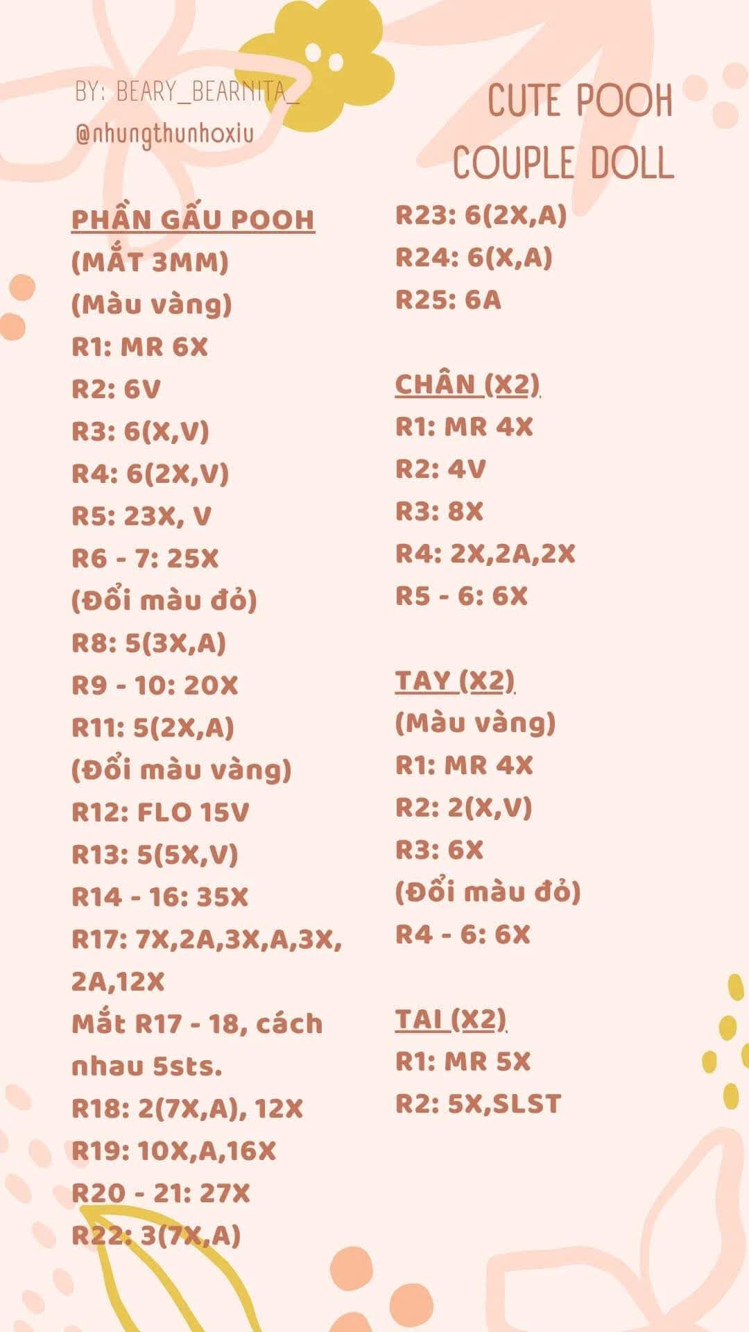 Hướng dẫn móc len cặp búp bê Pooh đáng yêu cho người mới bắt đầu