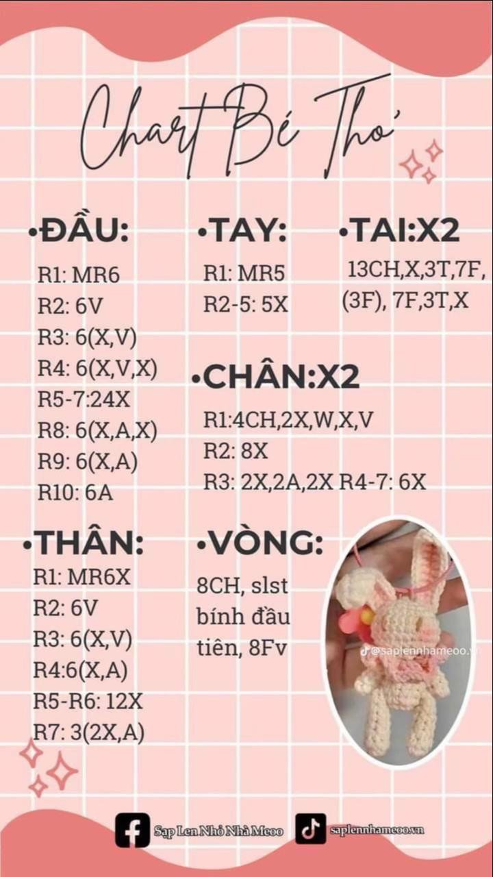 Hướng dẫn móc len chi tiết cho búp bê thỏ đáng yêu