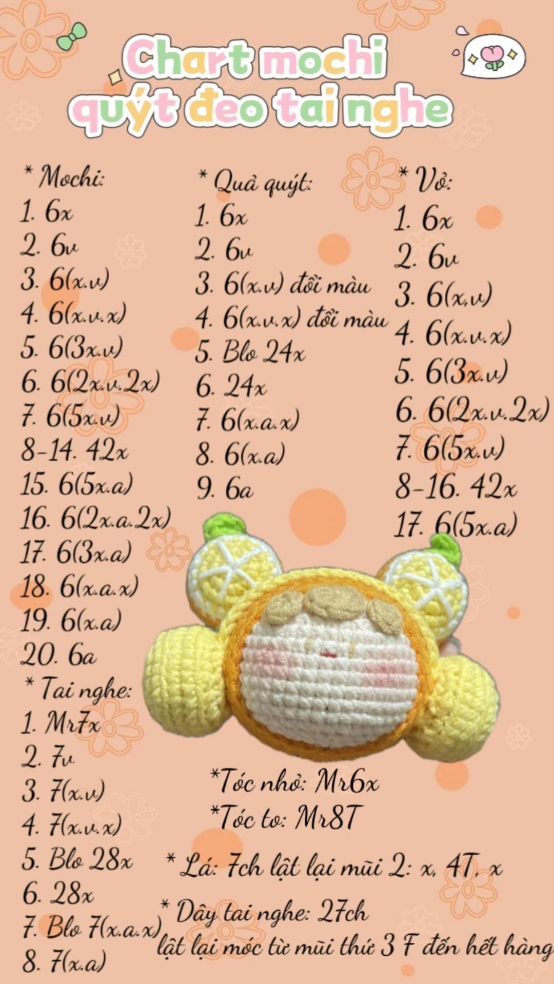 Hướng dẫn móc len cho mochi quýt đeo tai nghe siêu dễ thương