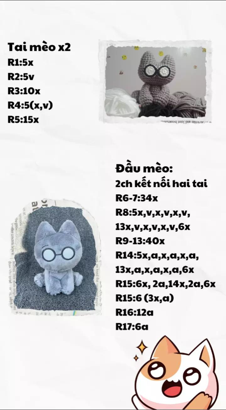 Hướng dẫn móc len hình mèo nhỏ đáng yêu