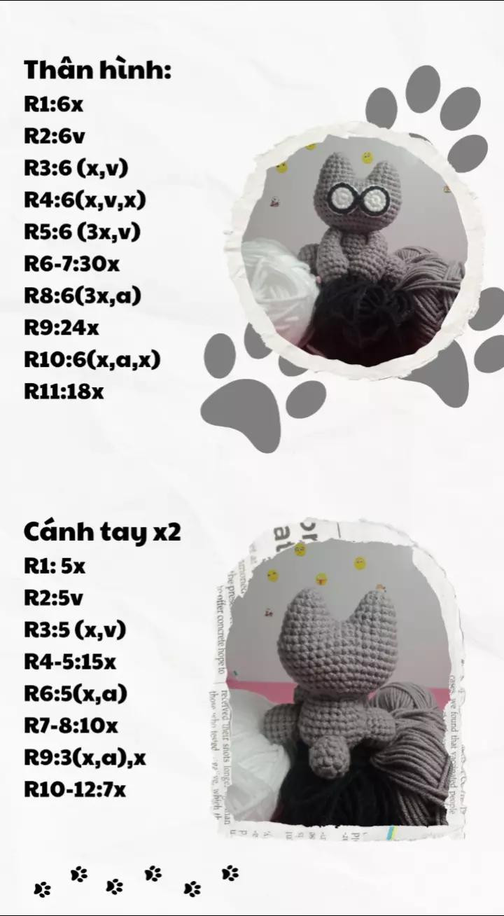 Hướng dẫn móc len hình mèo nhỏ đáng yêu