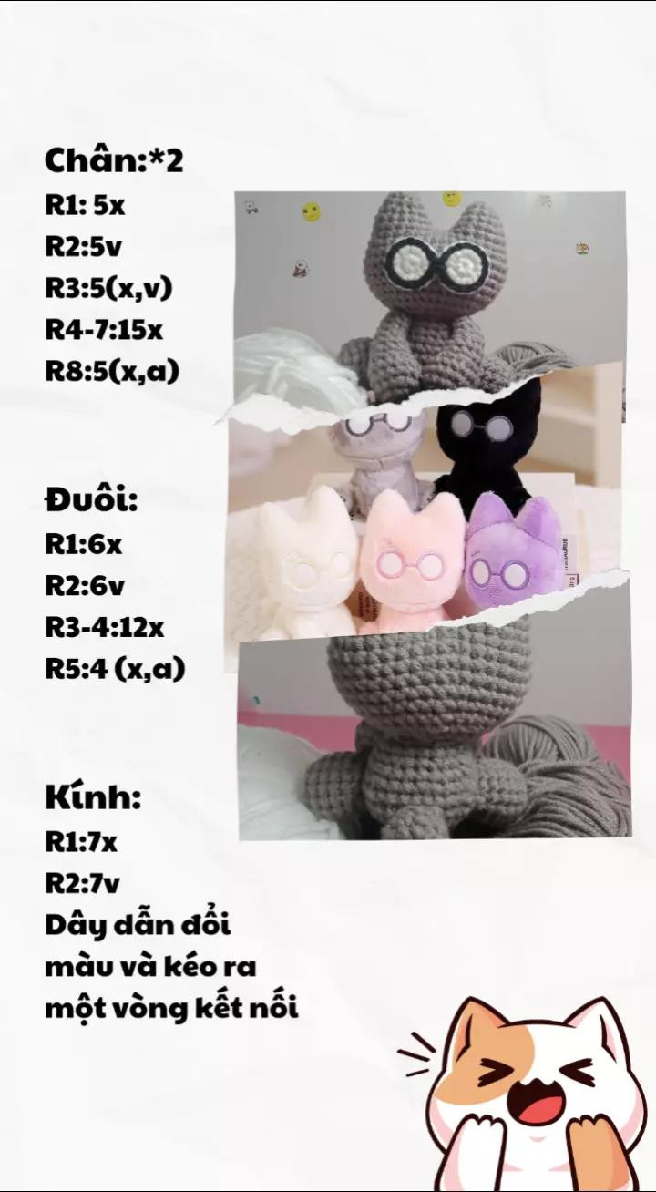 Hướng dẫn móc len hình mèo nhỏ đáng yêu