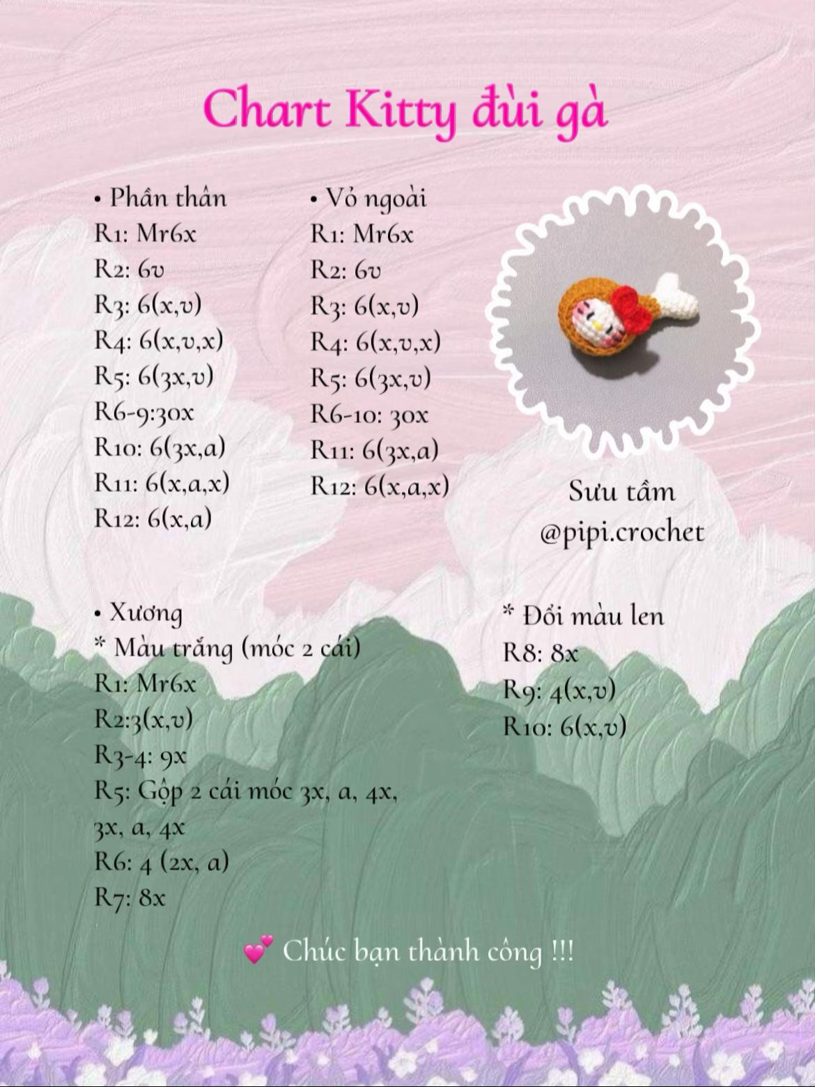 Hướng dẫn móc len Kitty đùi gà dễ thương cho người mới bắt đầu